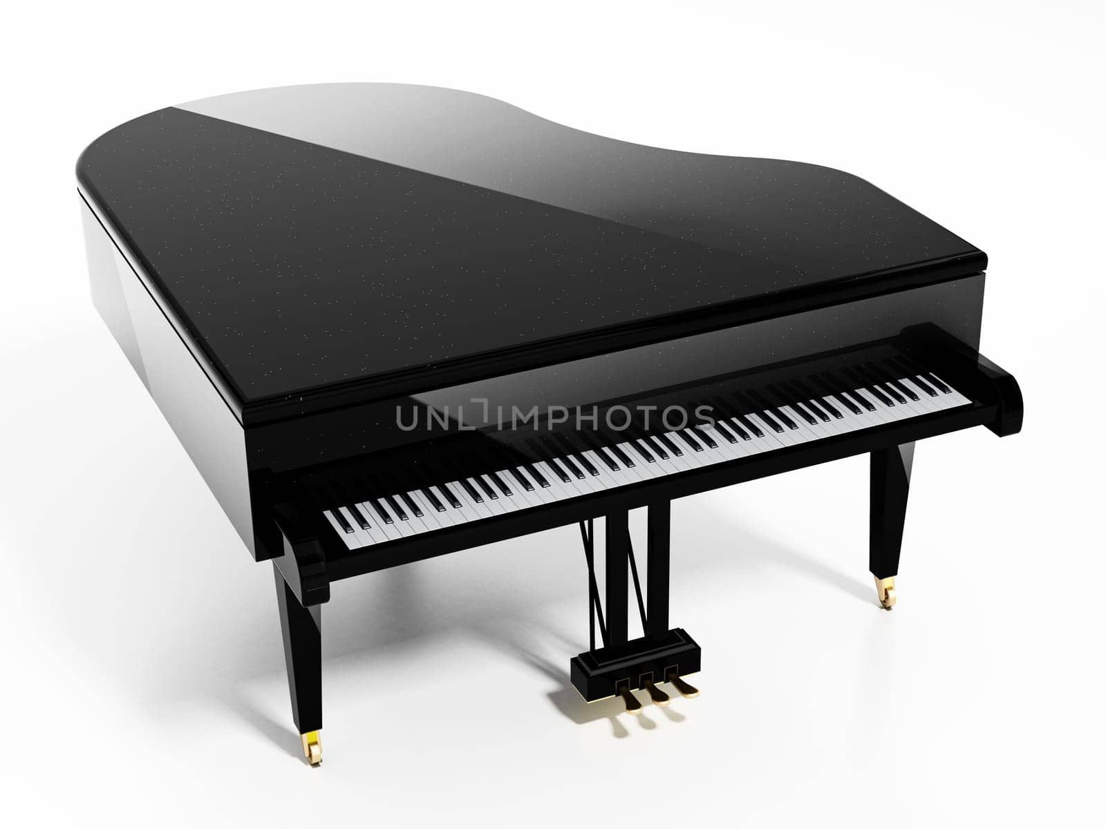 Generic grand piano isolated on white background. 3D illustration. 3D illustration.
