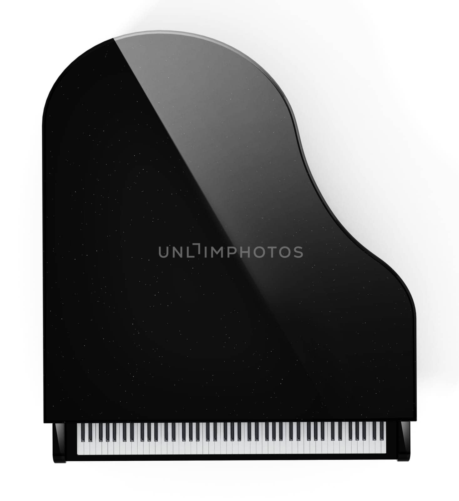 Generic grand piano with reflection top view. 3D illustration.