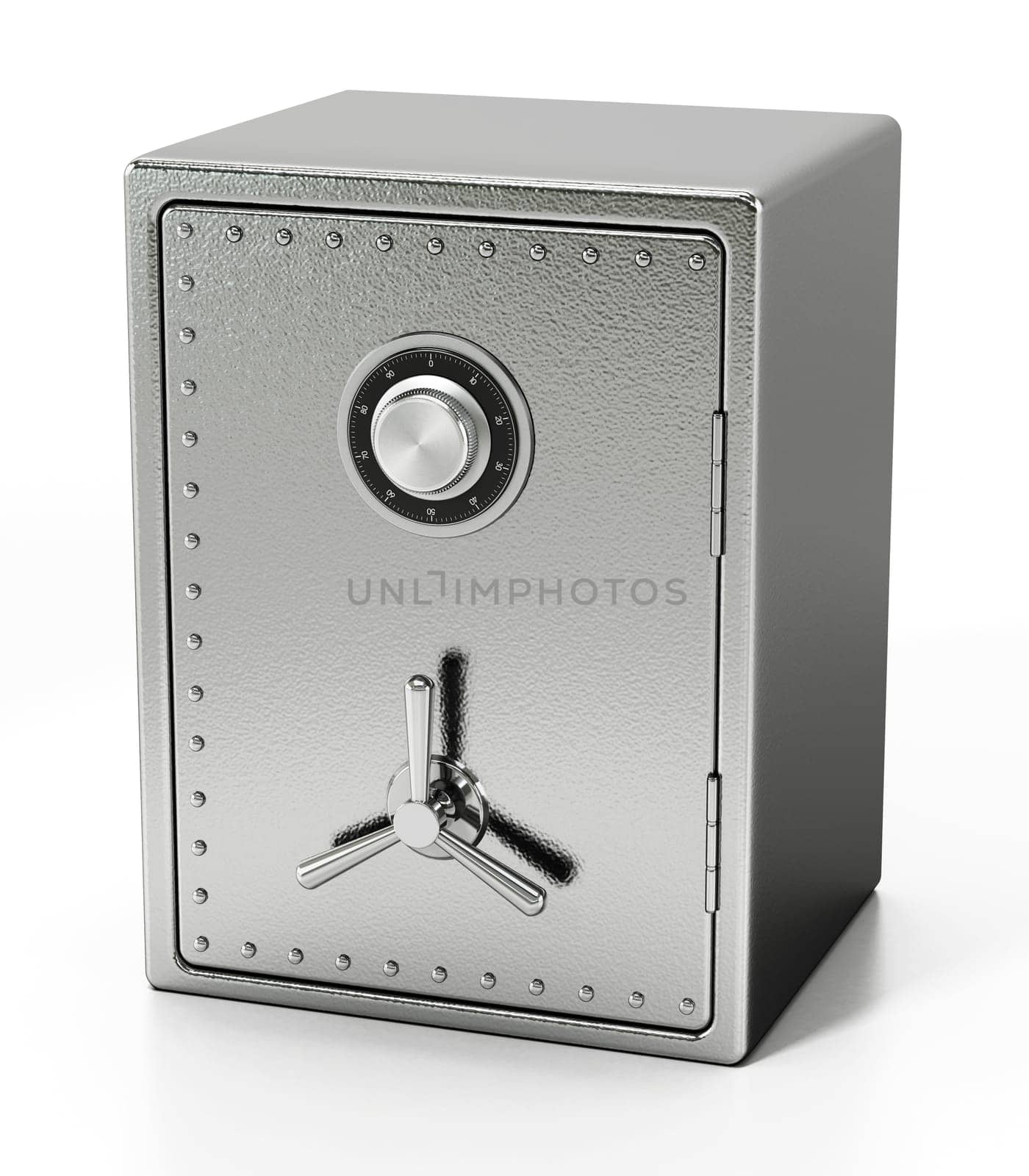 Steel safe isolated on white background. 3D illustration.