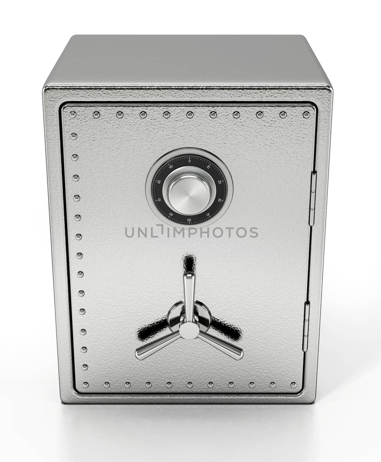 Steel safe isolated on white background. 3D illustration.
