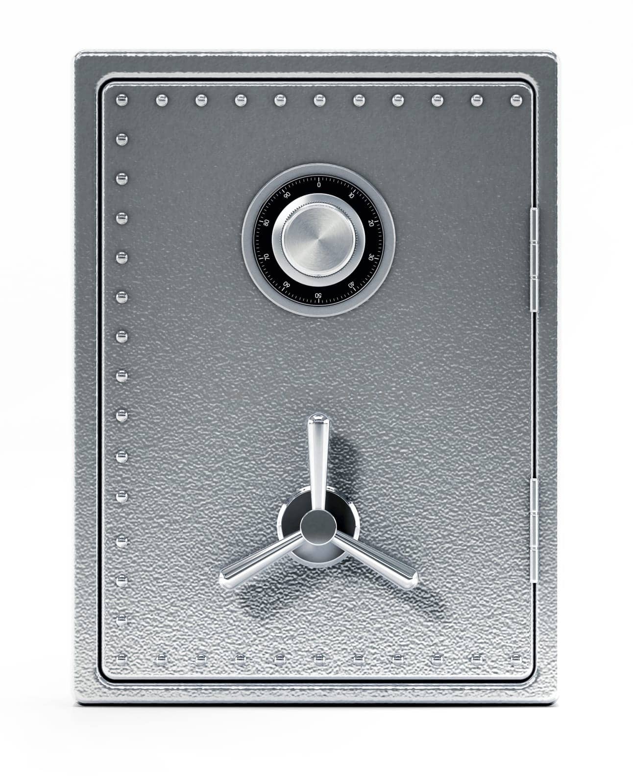 Steel safe isolated on white background. 3D illustration.