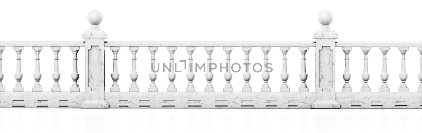 Balcony railing isolated on white background. 3D illustration.