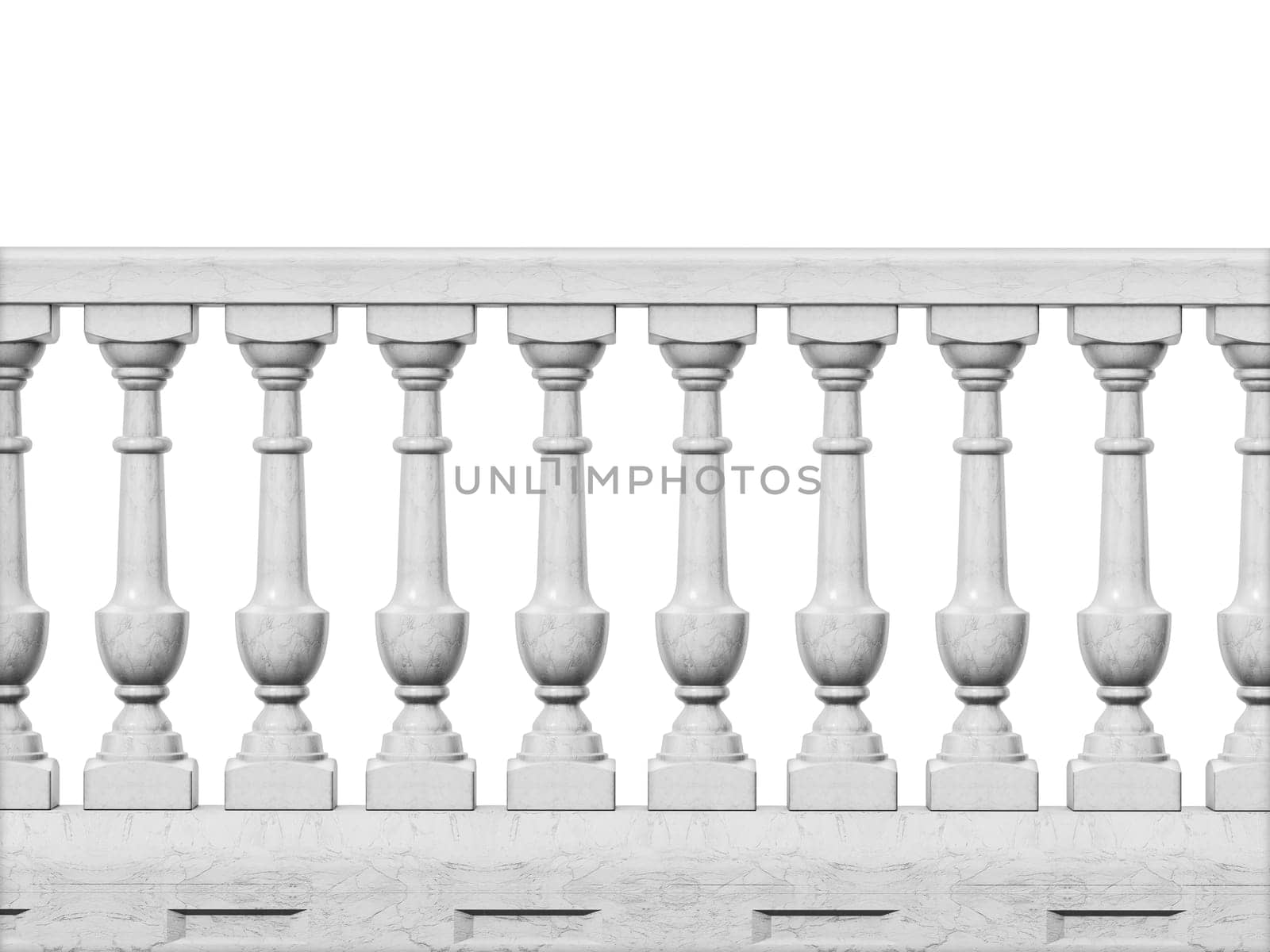 Balcony railing isolated on white background. 3D illustration.