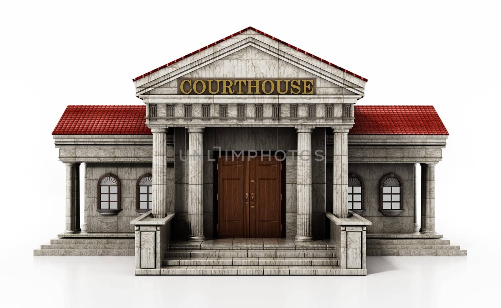 Courthouse isolated on white background. 3D illustration.