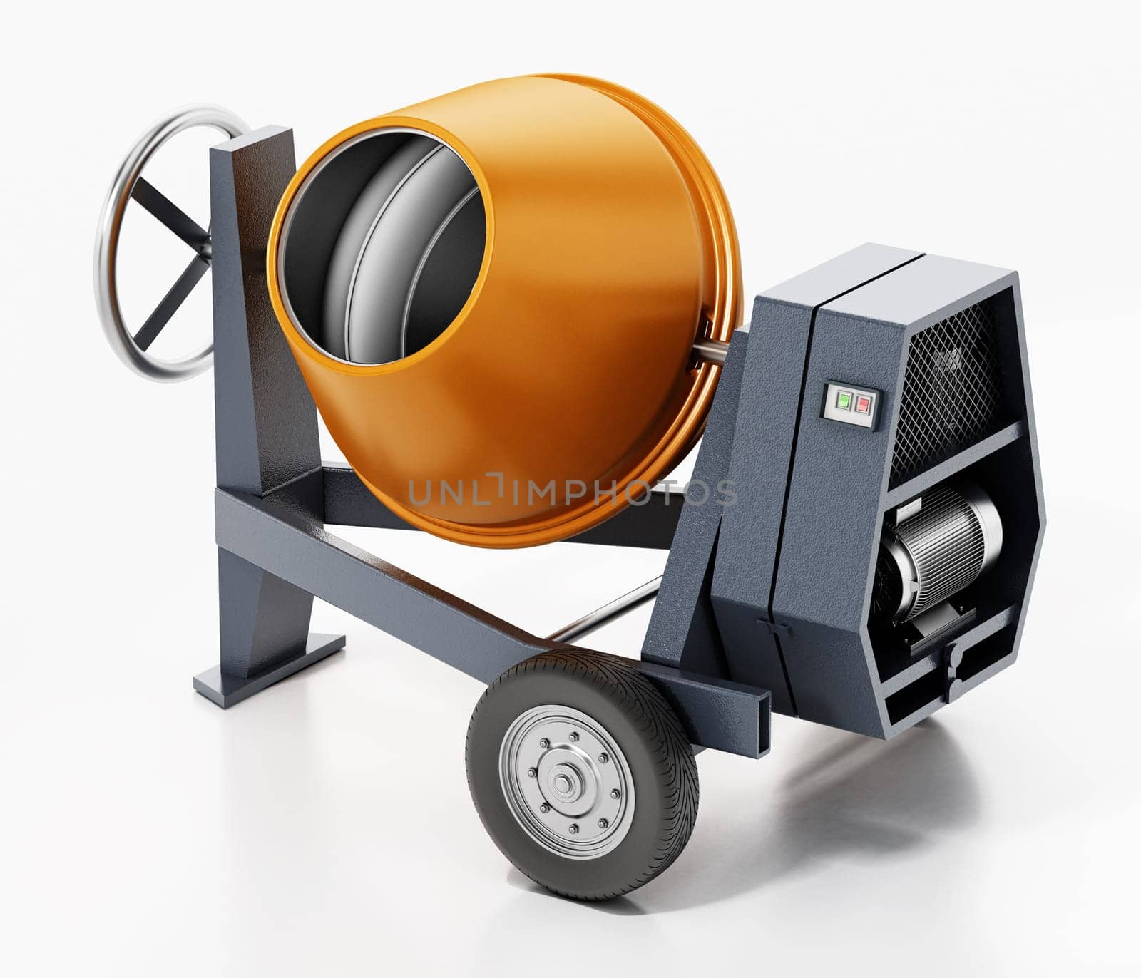 Cement mixer isolated on white background. 3D illustration.