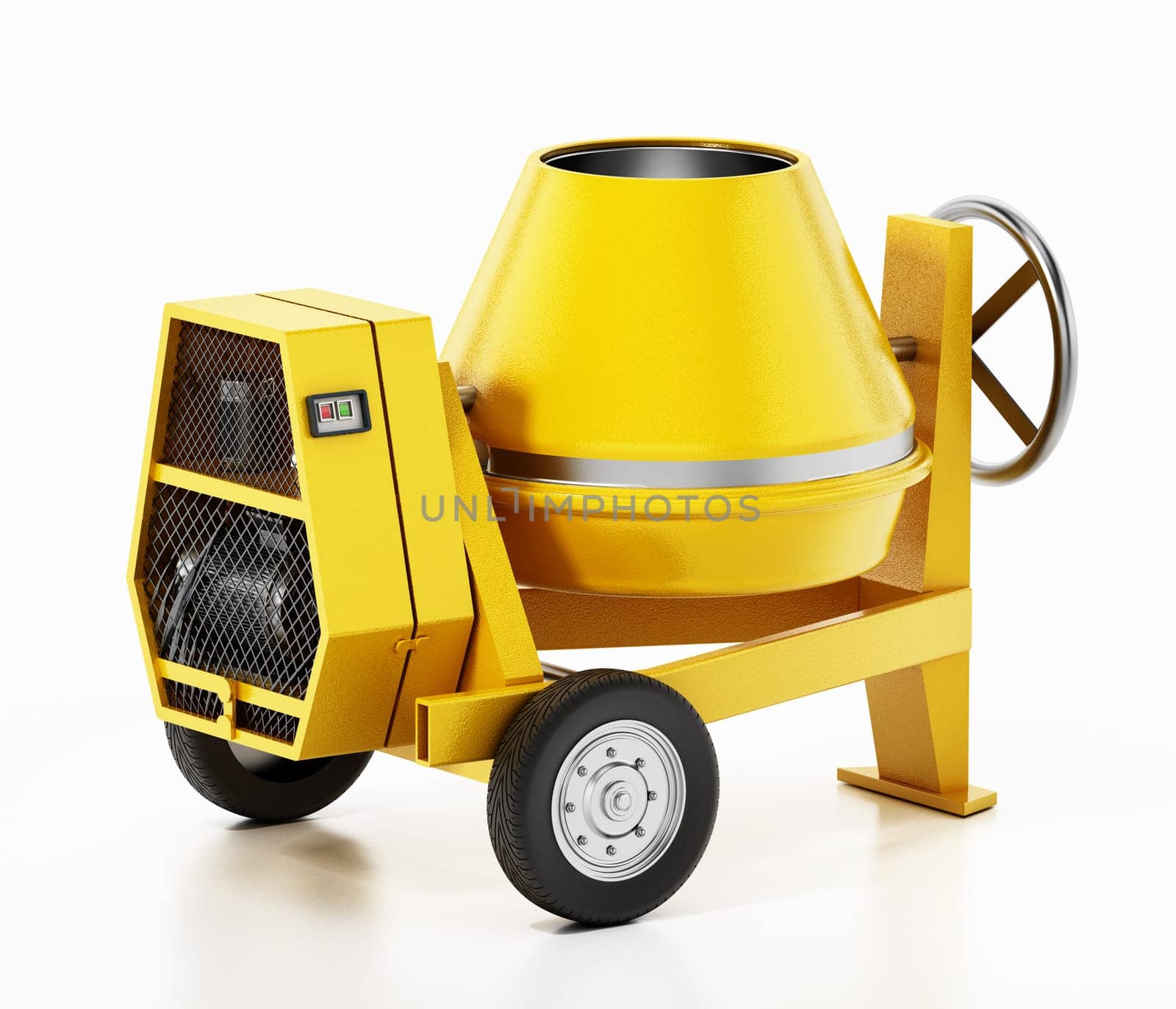 Cement mixer isolated on white background. 3D illustration.