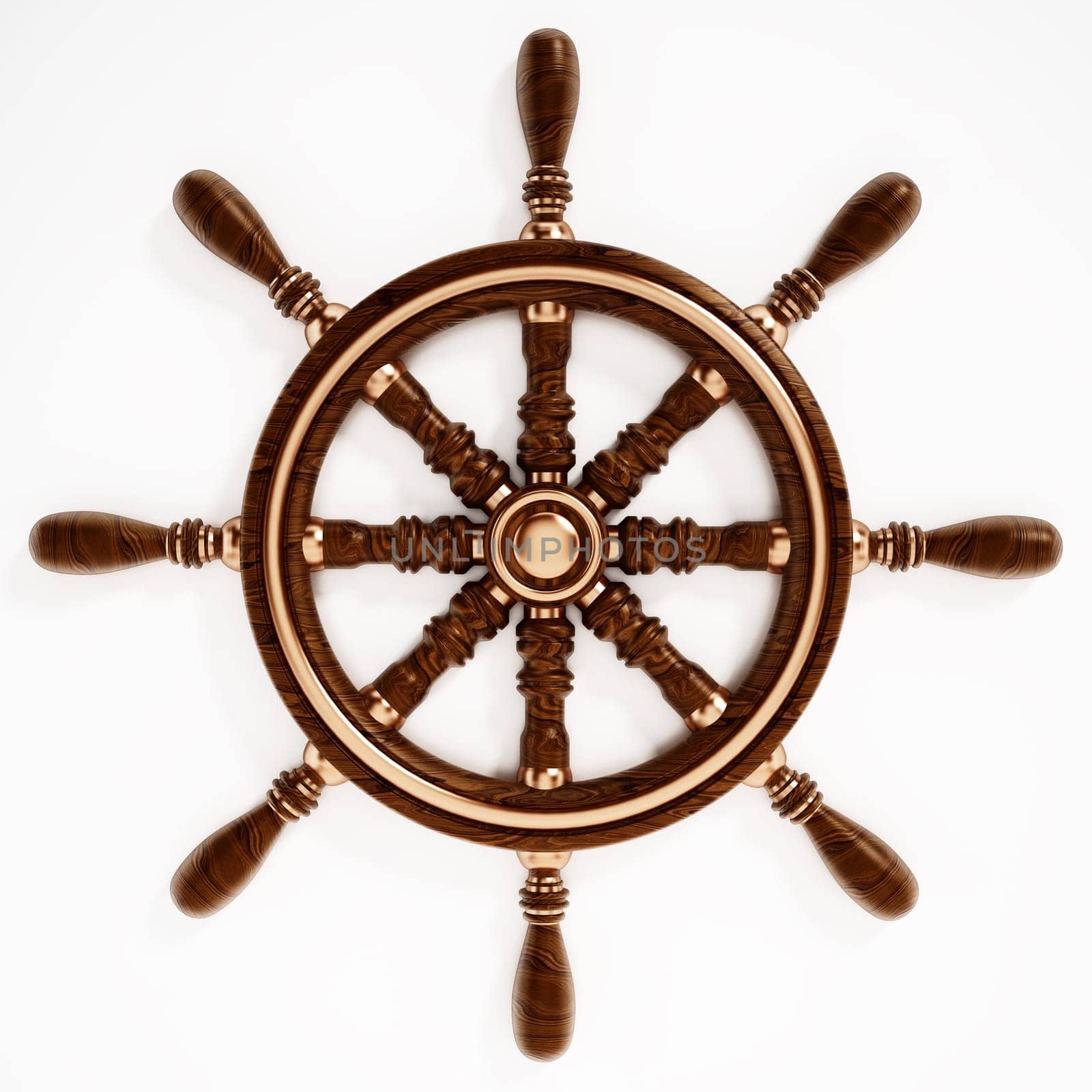 Ship wheel isolated on white background. 3D illustration.