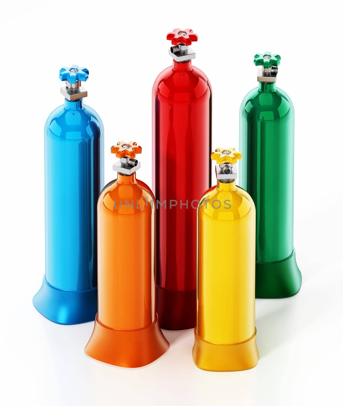 Colored oxygen tubes isolated on white background. 3D illustration.