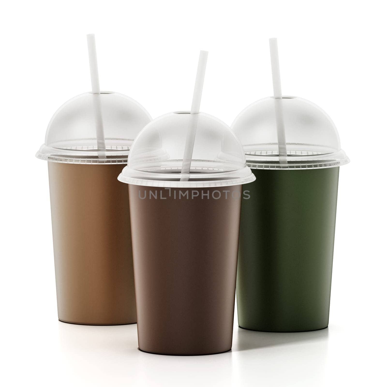 Disposable coffee cups isolated on white background. 3D illustration.
