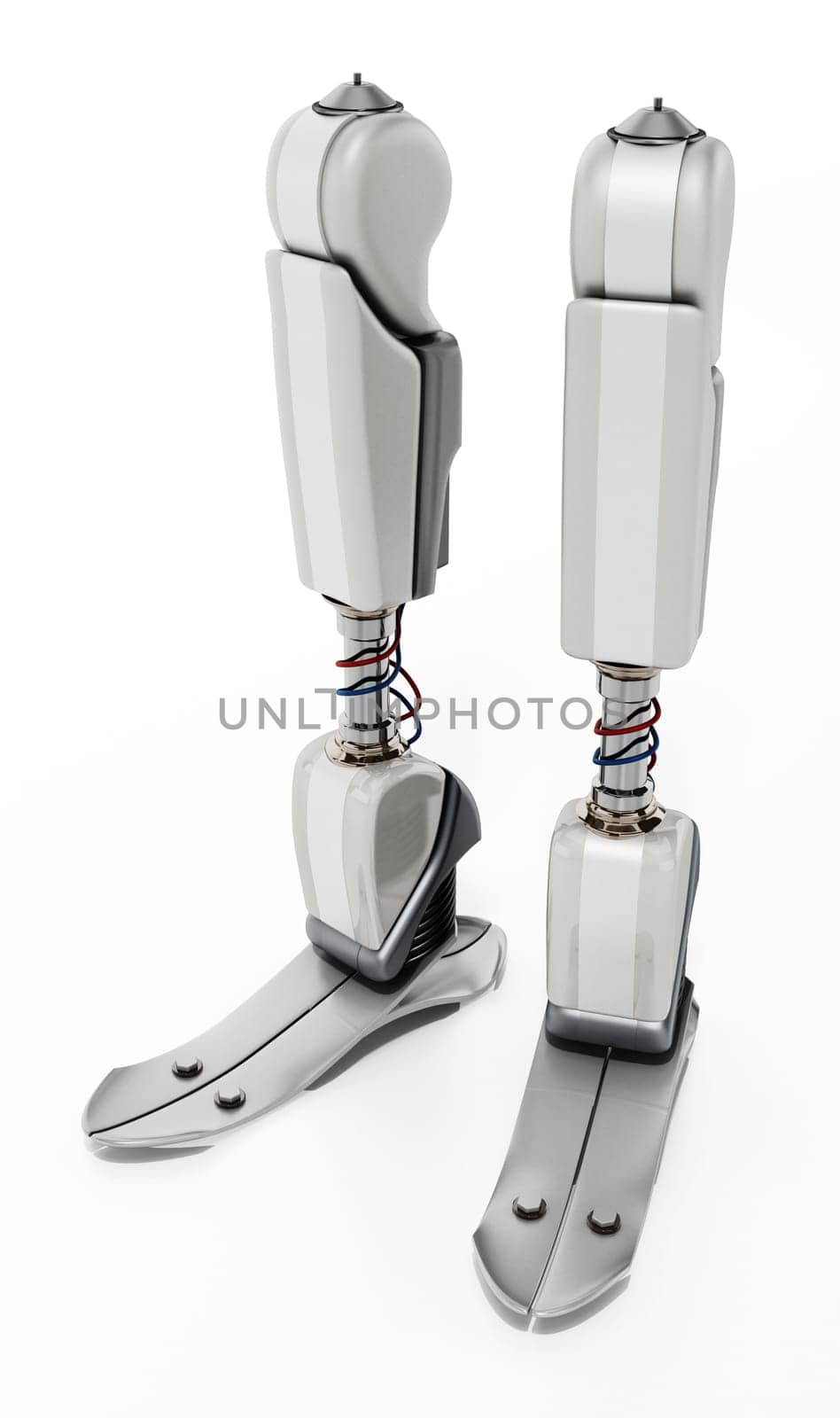 Modern prosthetic legs isolated on white background. 3D illustration.