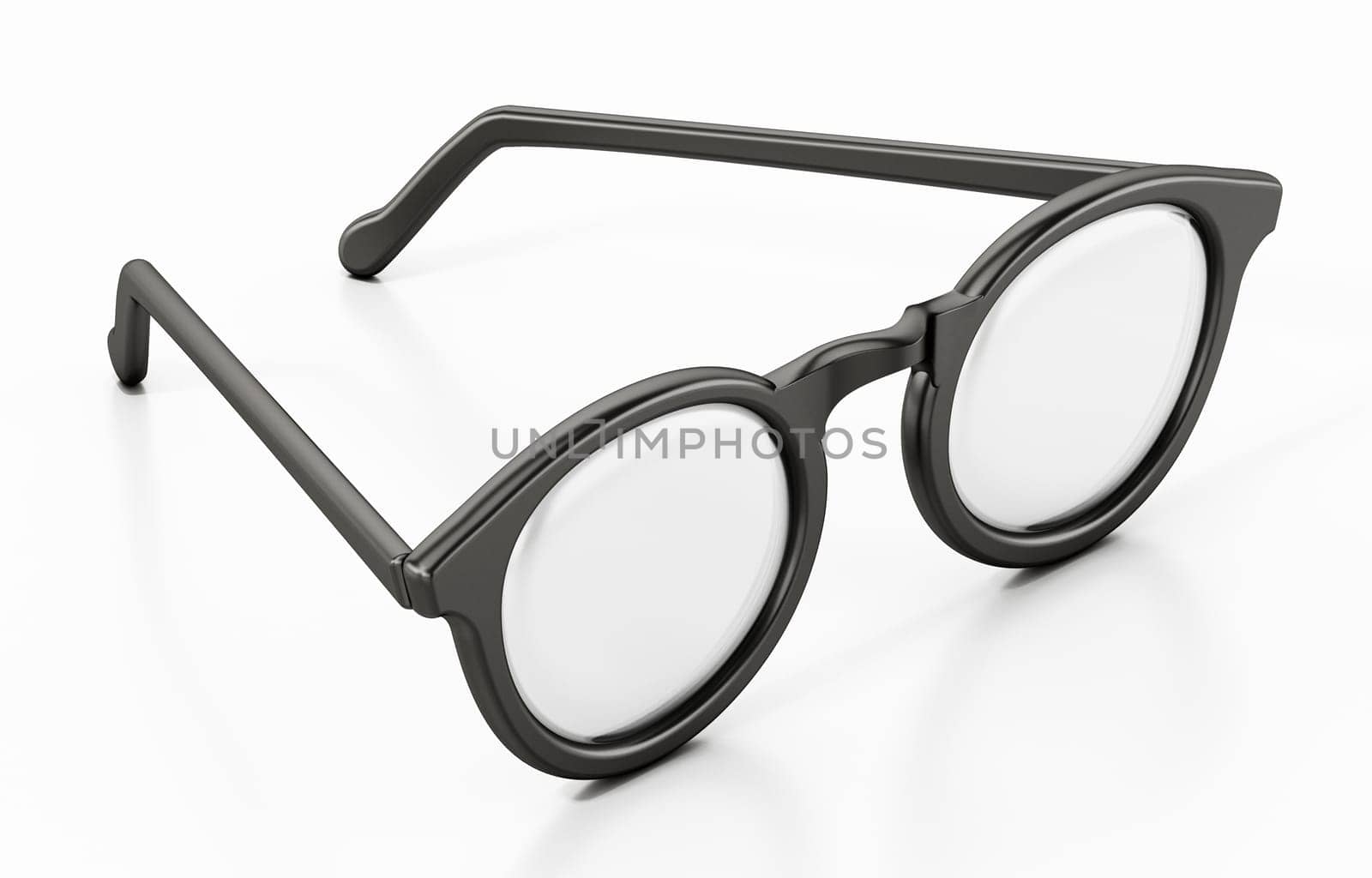 Round eyeglasses isolated on white background. 3D illustration.