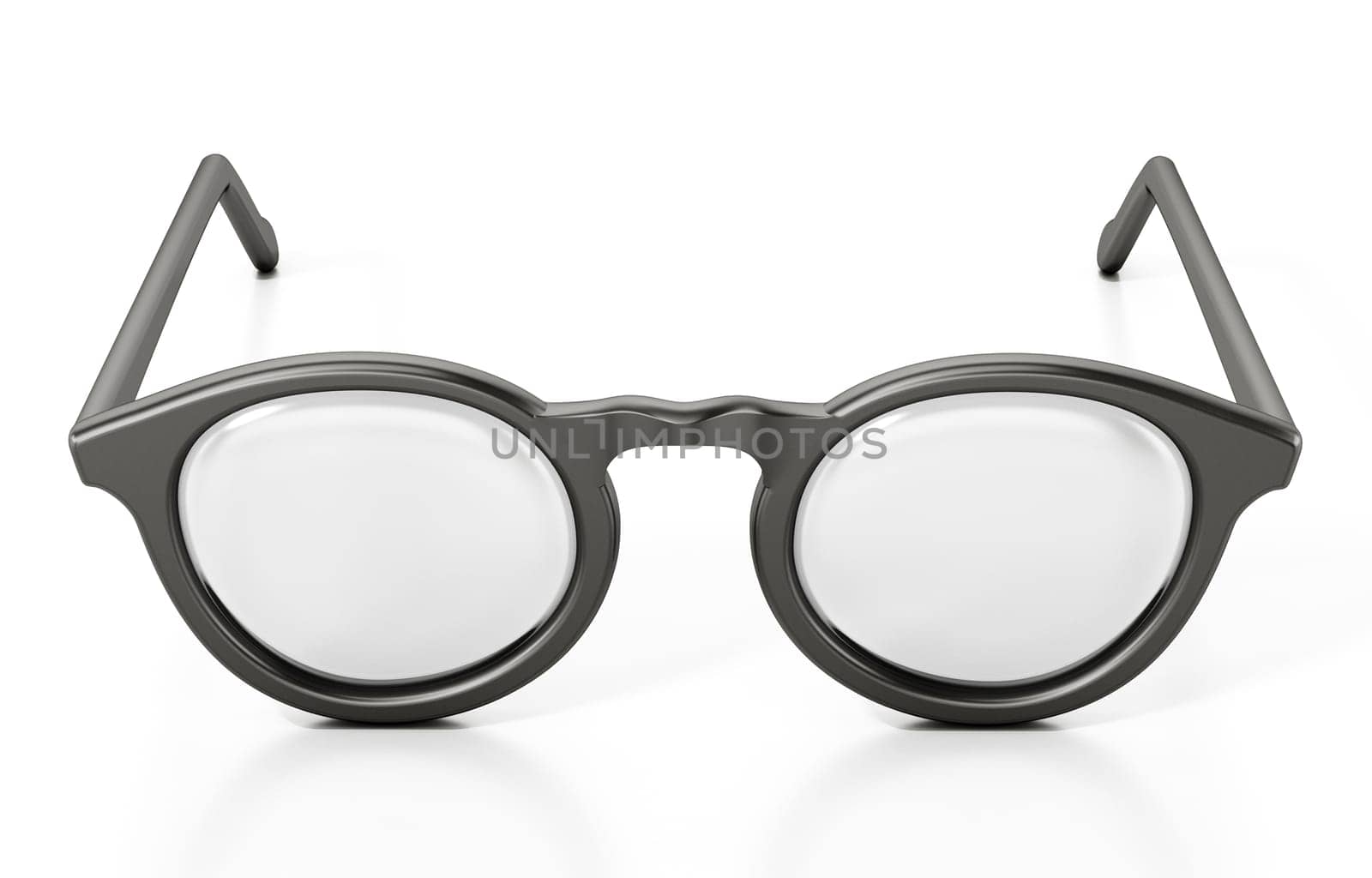 Round eyeglasses isolated on white background. 3D illustration.