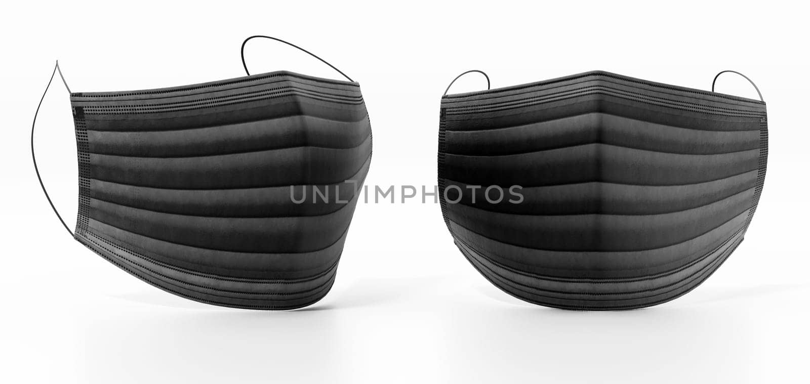 Black surgical mask isolated on white background. 3D illustration.