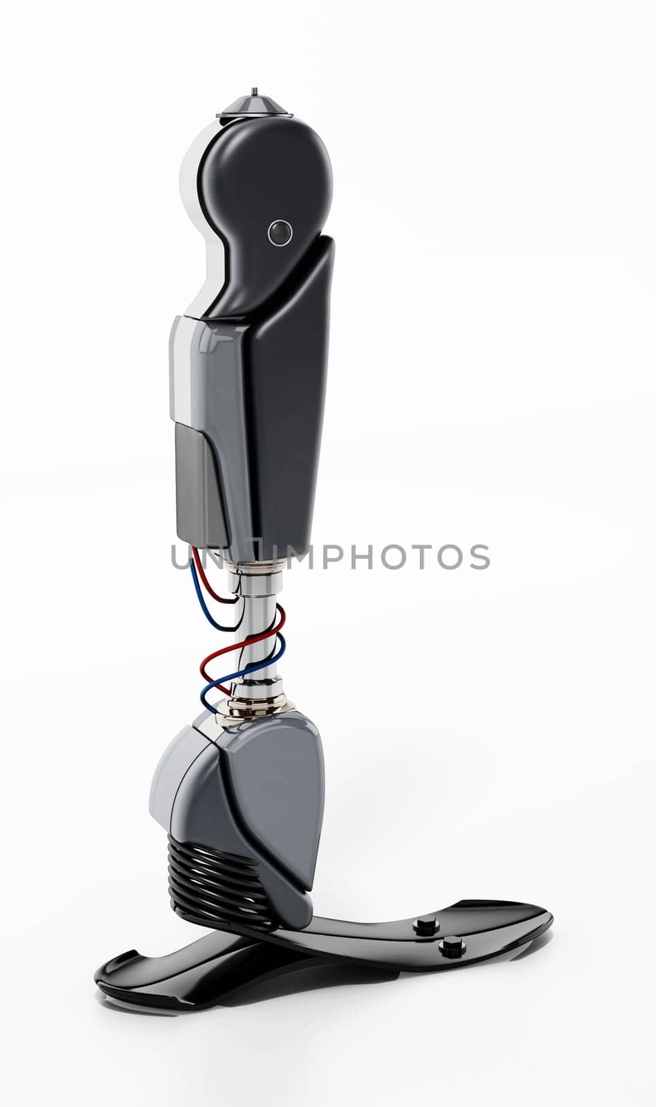 Modern prosthetic leg isolated on white background. 3D illustration.