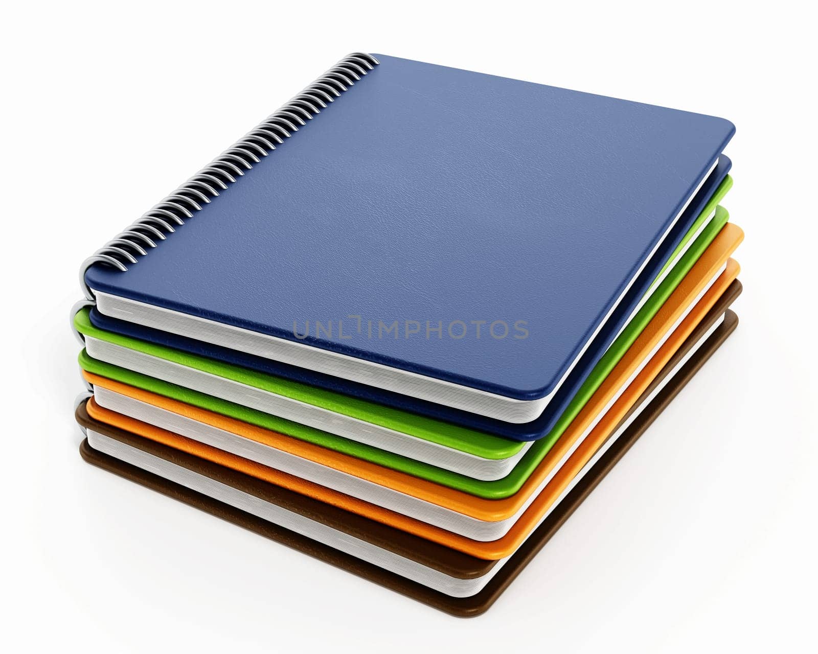 Stack of notepads isolated on white background. 3D illustration.