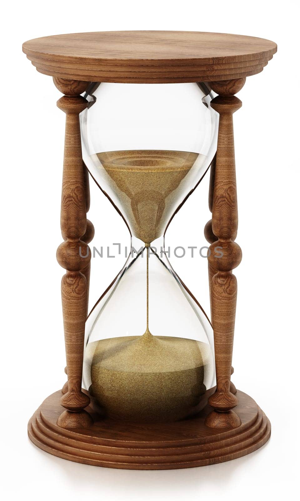 Hourglass isolated on white background. 3D illustration.