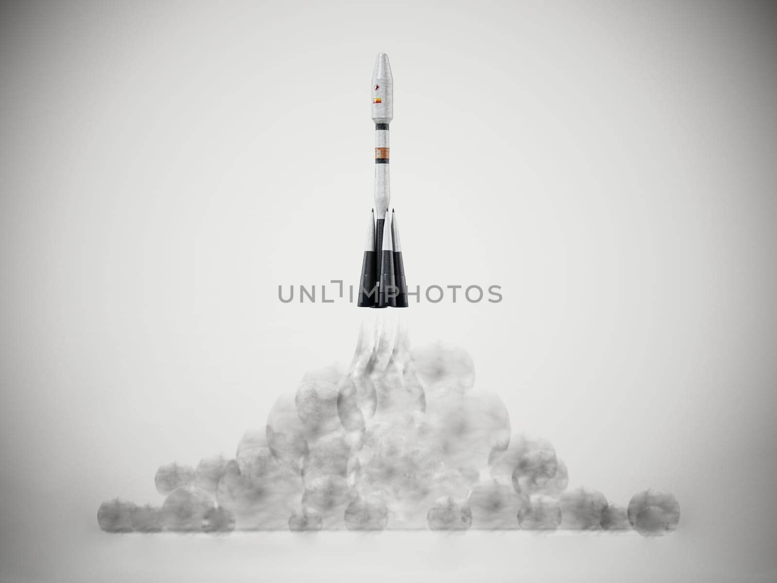3D illustration of a launching space rocket. 3D illustration.
