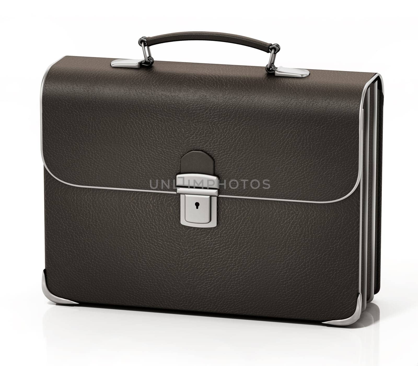 Leather retro briefcase isolated on white background. 3D illustration.