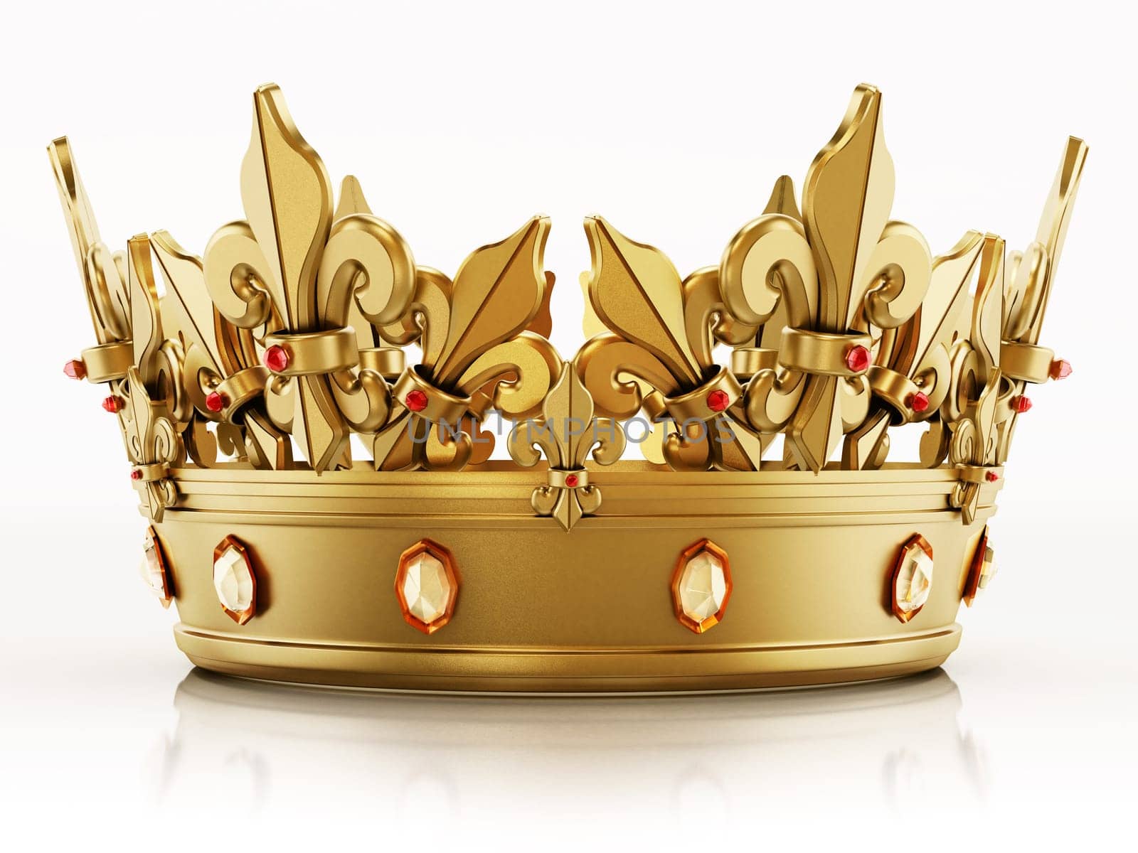 Golden crown isolated on white background. 3D illustration.