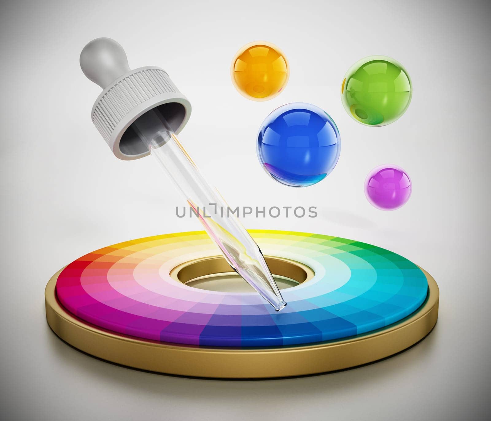 Color picker and color wheel isolated on white background. 3D illustration.