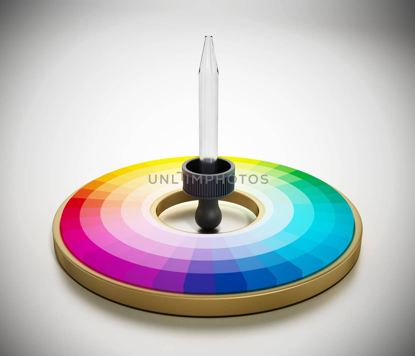 Color picker and color wheel isolated on white background. 3D illustration.