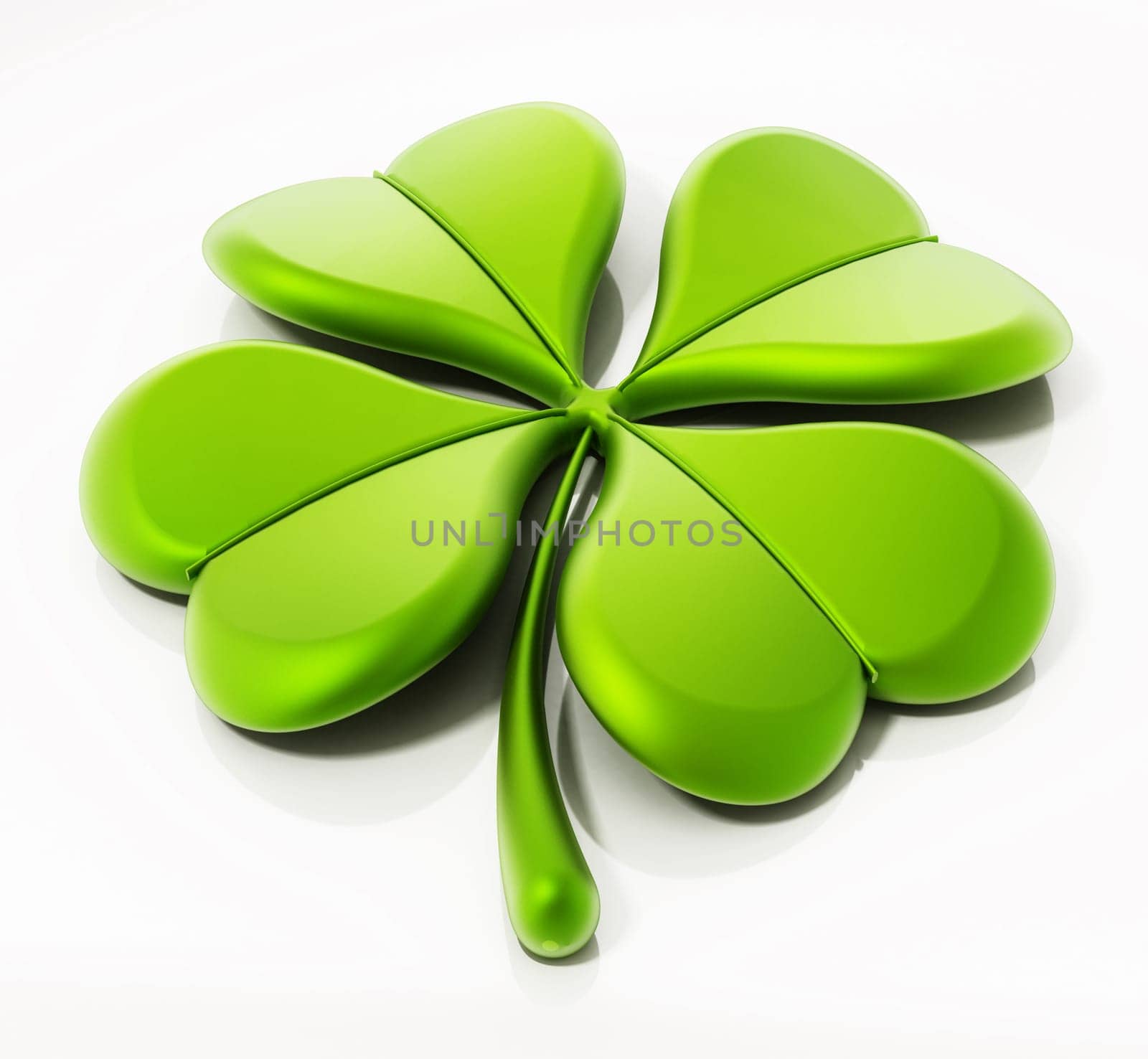 Four leaf clover isolated on white background. 3D illustration.