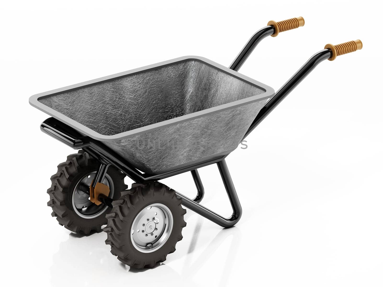 Wheelbarrow isolated on white background. 3D illustration.