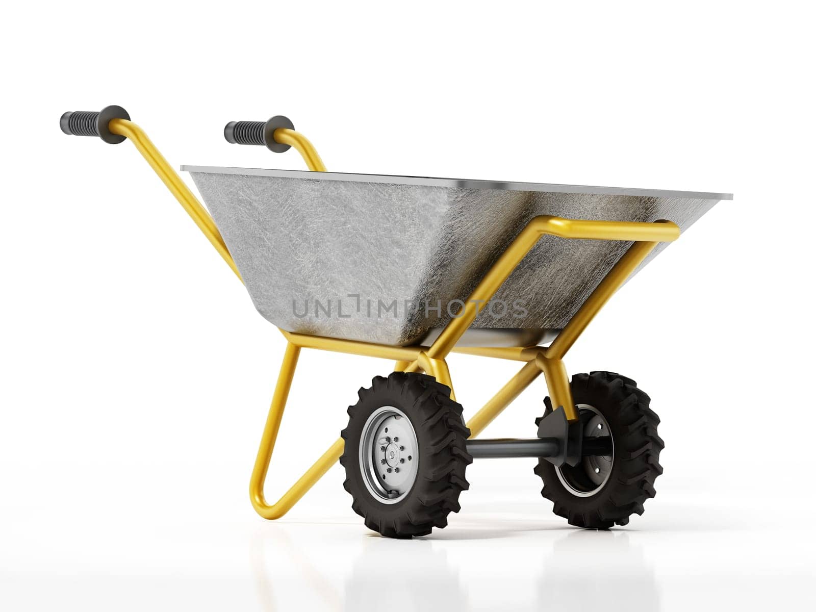 Wheelbarrow isolated on white background. 3D illustration.