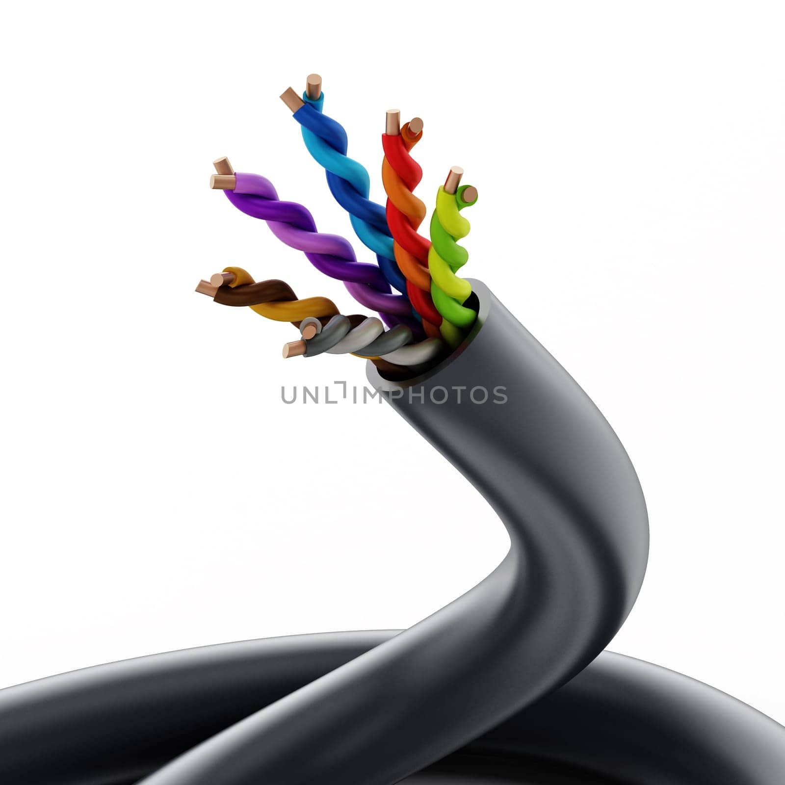 Electrical cable isolated on white background. 3D illustration.