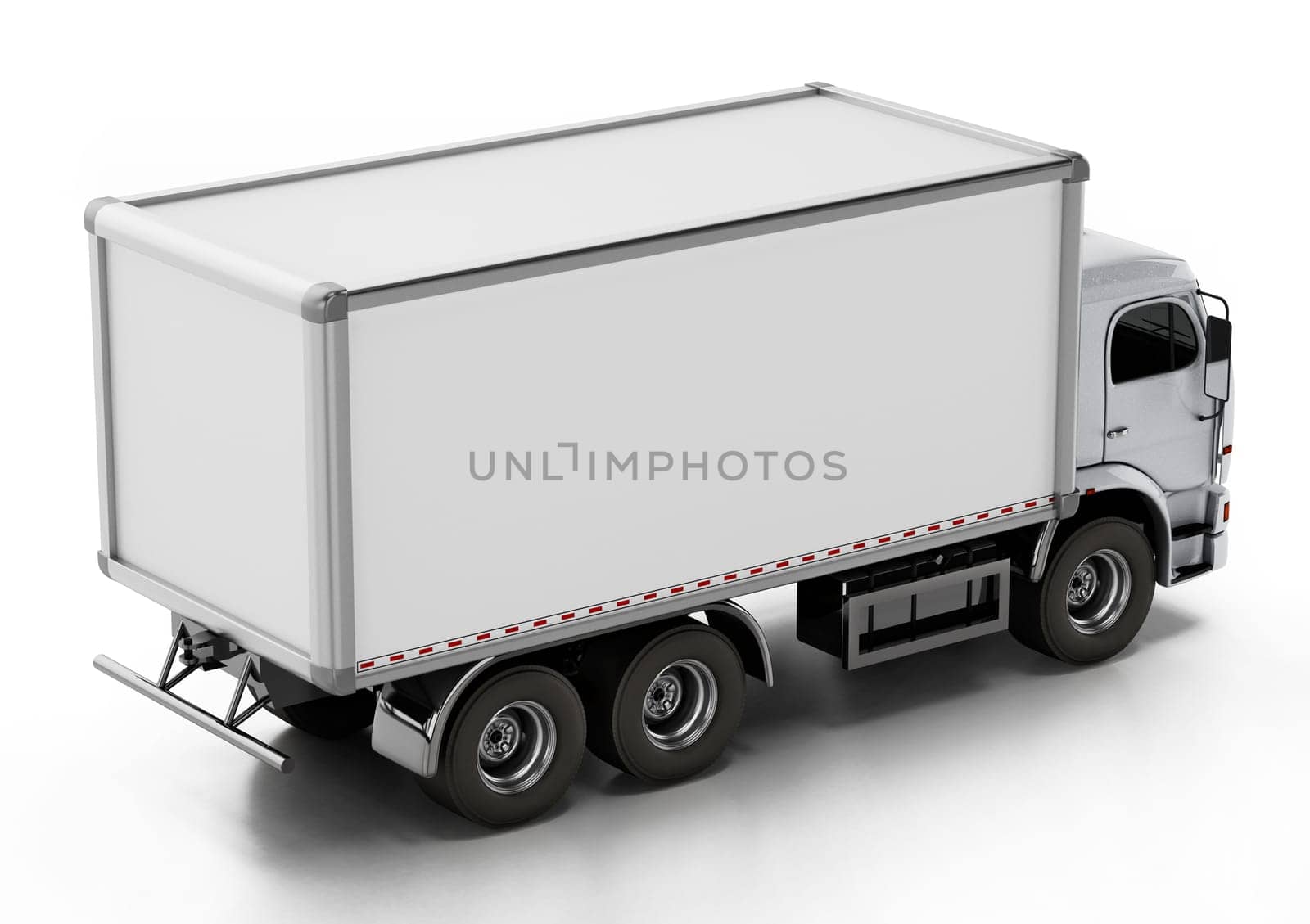 Truck with white blank trailer. 3D illustration.
