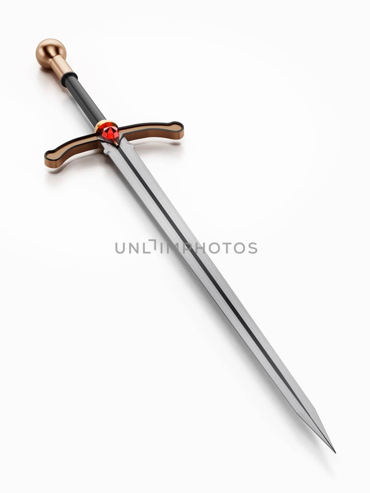Sword isolated on white background. 3D illustration.