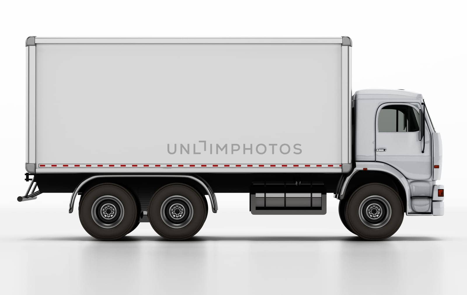 Truck with white blank trailer. 3D illustration.