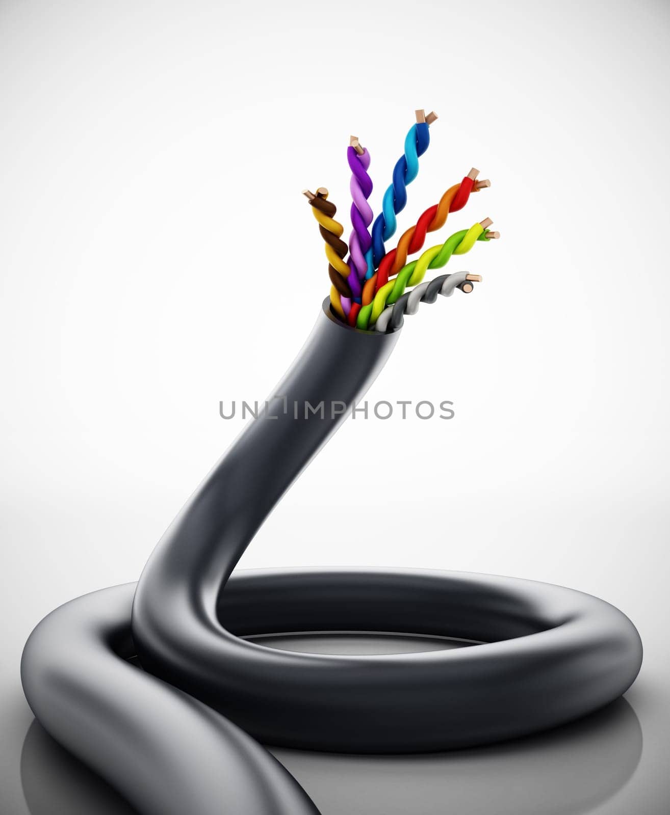Electrical cable isolated on white background. 3D illustration.