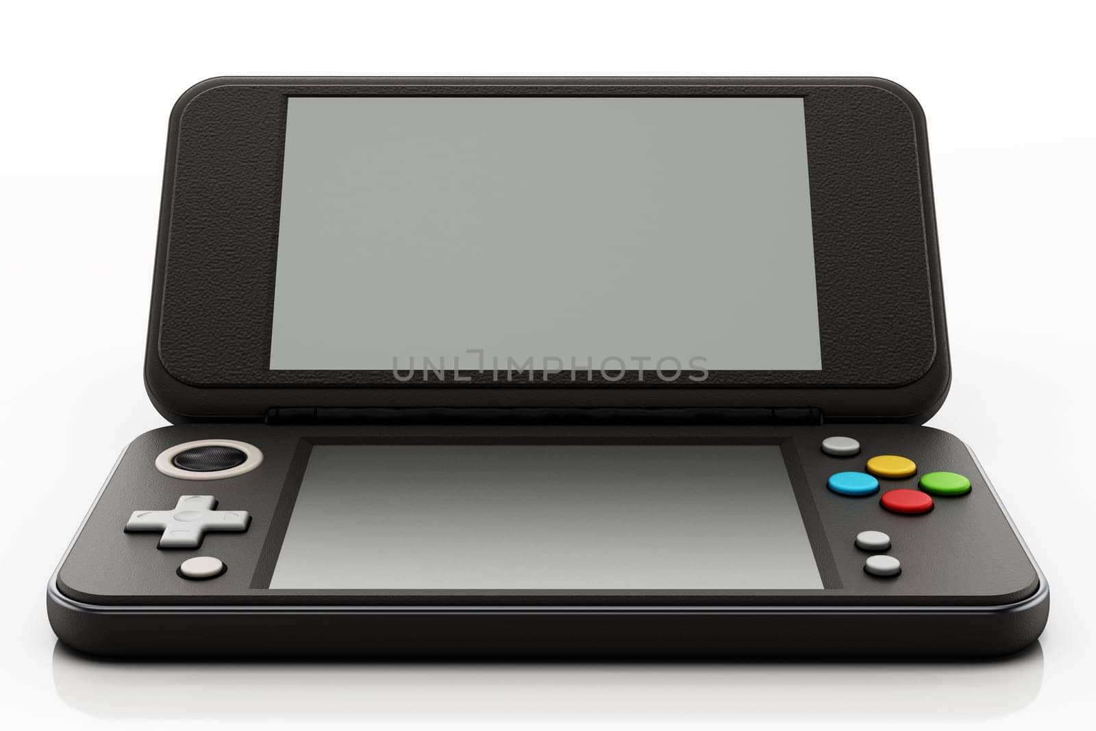 Vintage handheld game console isolated on white background. 3D illustration.