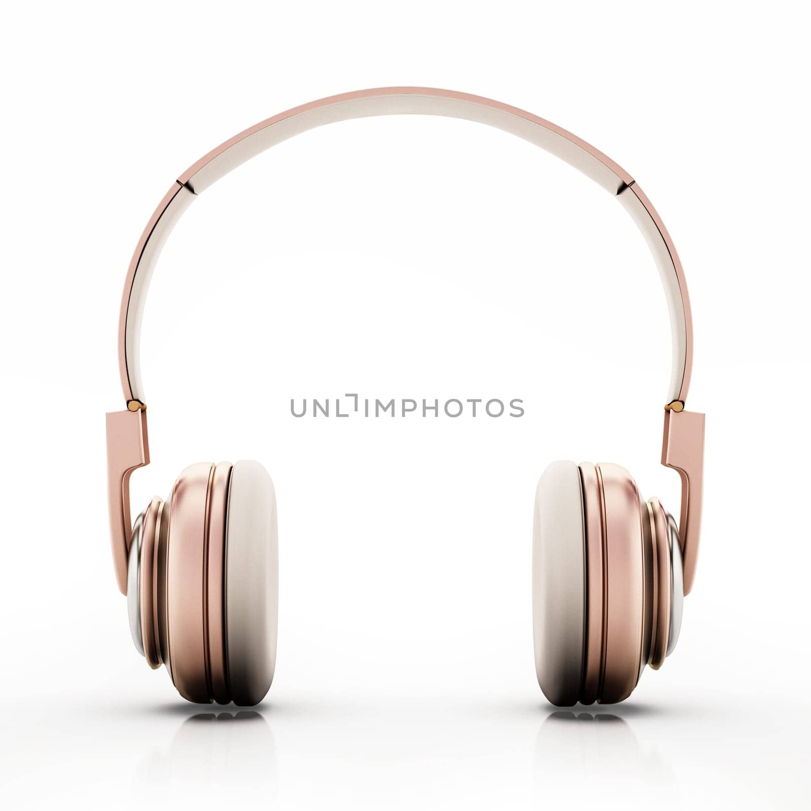 Rose gold headphones isolated on white background. 3D illustration.