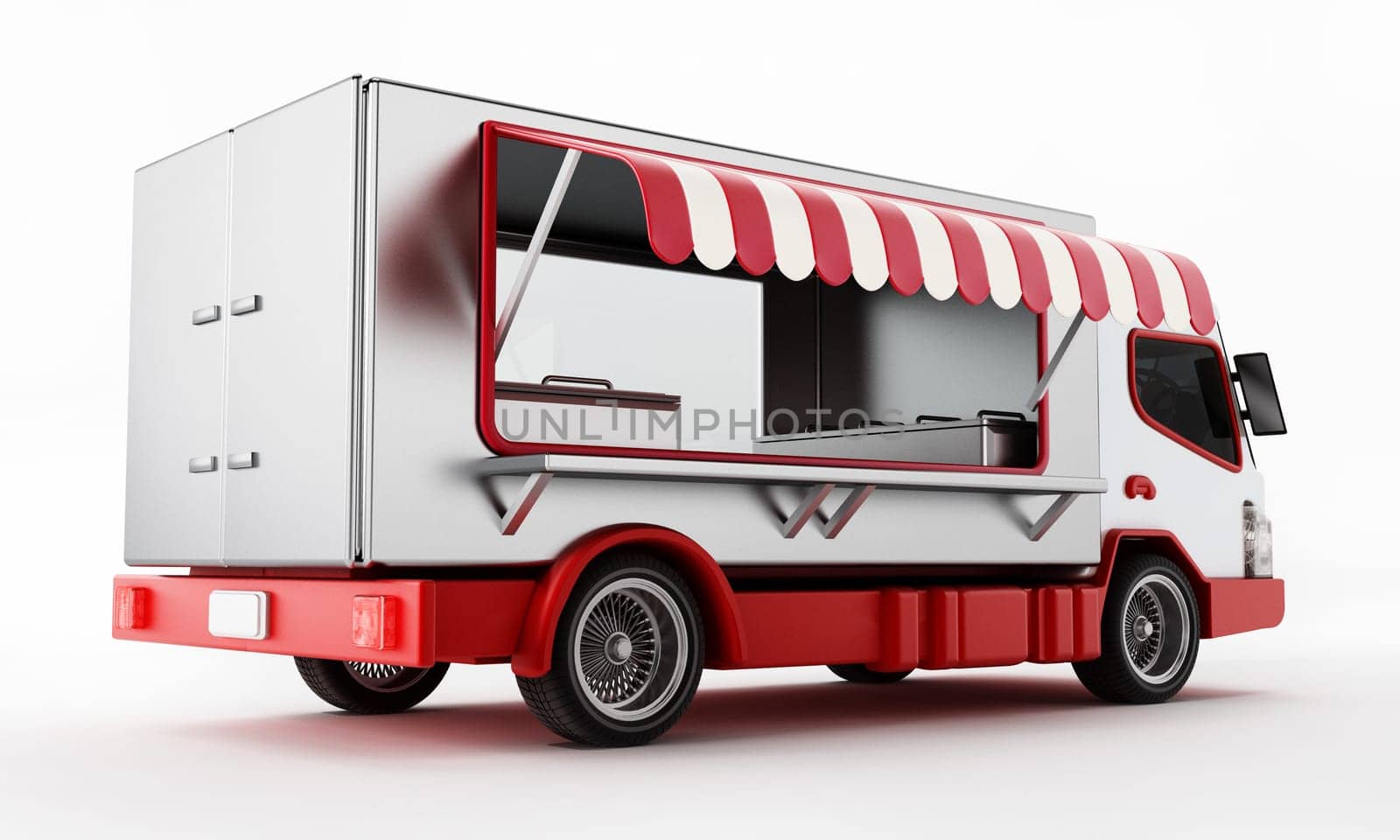 Generic fast food truck isolated on white background. 3D illustration.