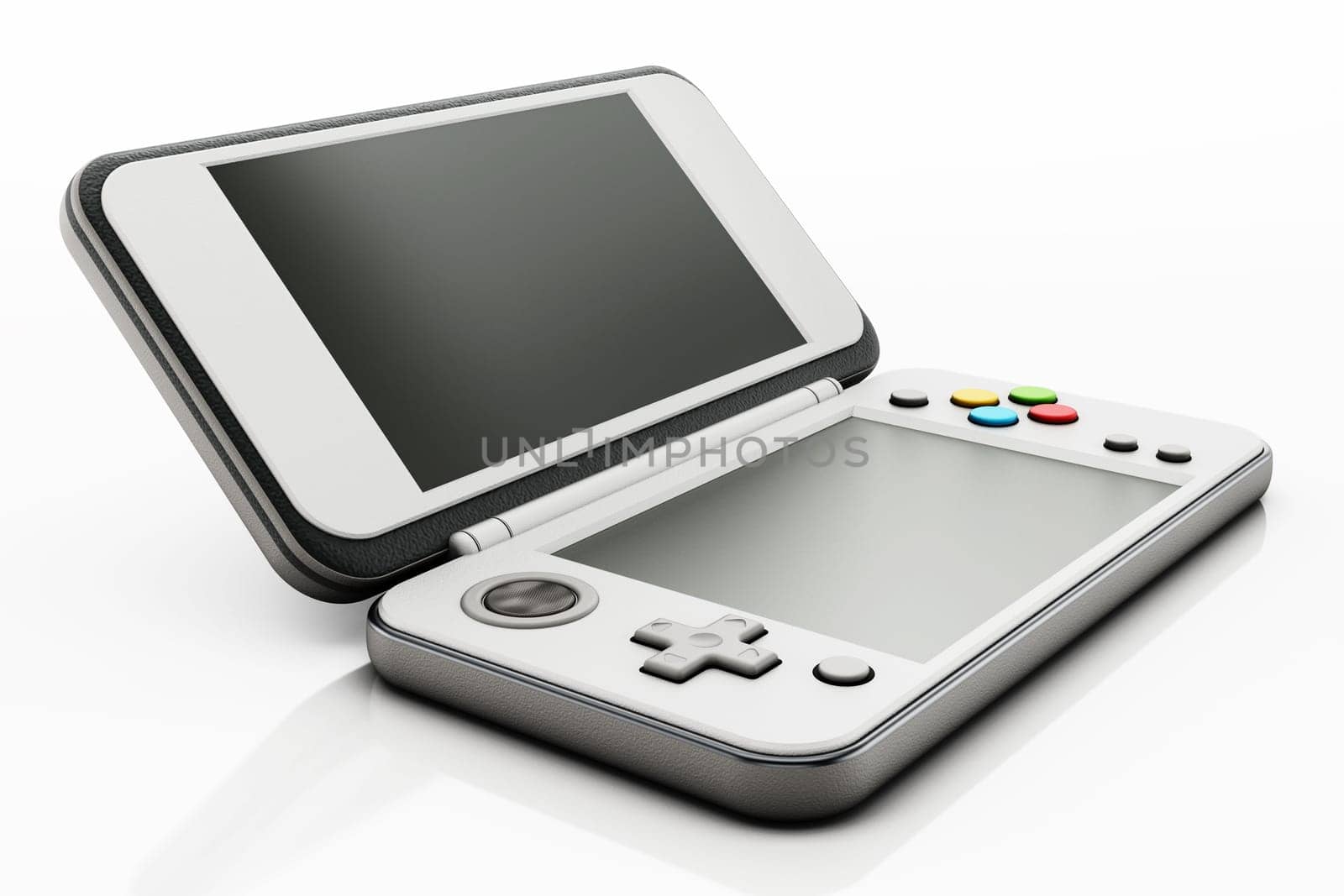 Vintage handheld game console isolated on white background. 3D illustration.