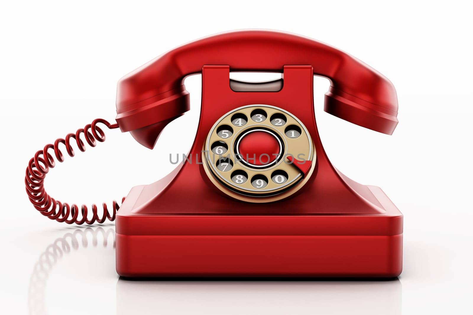 Antique rotary phone isolated on white background. 3D illustration.