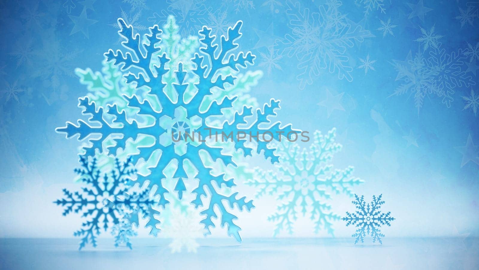 Abstract soft blue snowflake background. 3D illustration.