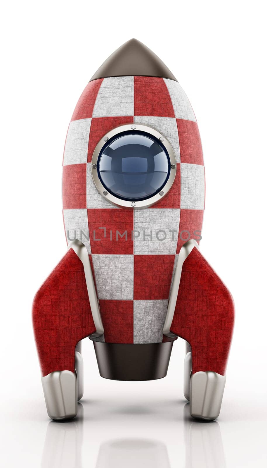 Vintage rocket ship isolated on white background. 3D illustration.