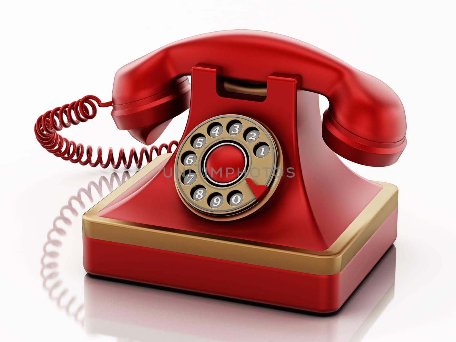 Antique rotary phone isolated on white background. 3D illustration.