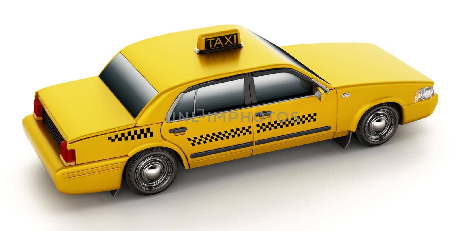 Yellow taxi cab isolated on white background. 3D illustration.