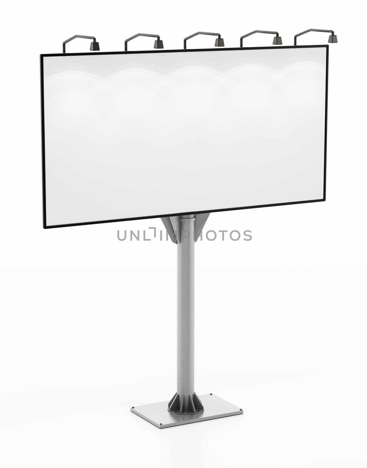 Blank street billboard isolated on white background. 3D illustration.