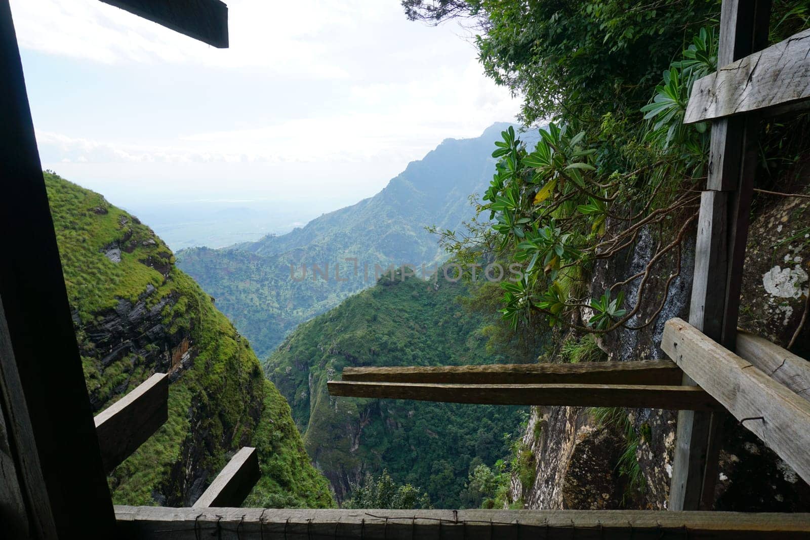 Shot out of the wooden staircase leading to a view point, Usambara Mountains near Lushoto, Tanzania 2021