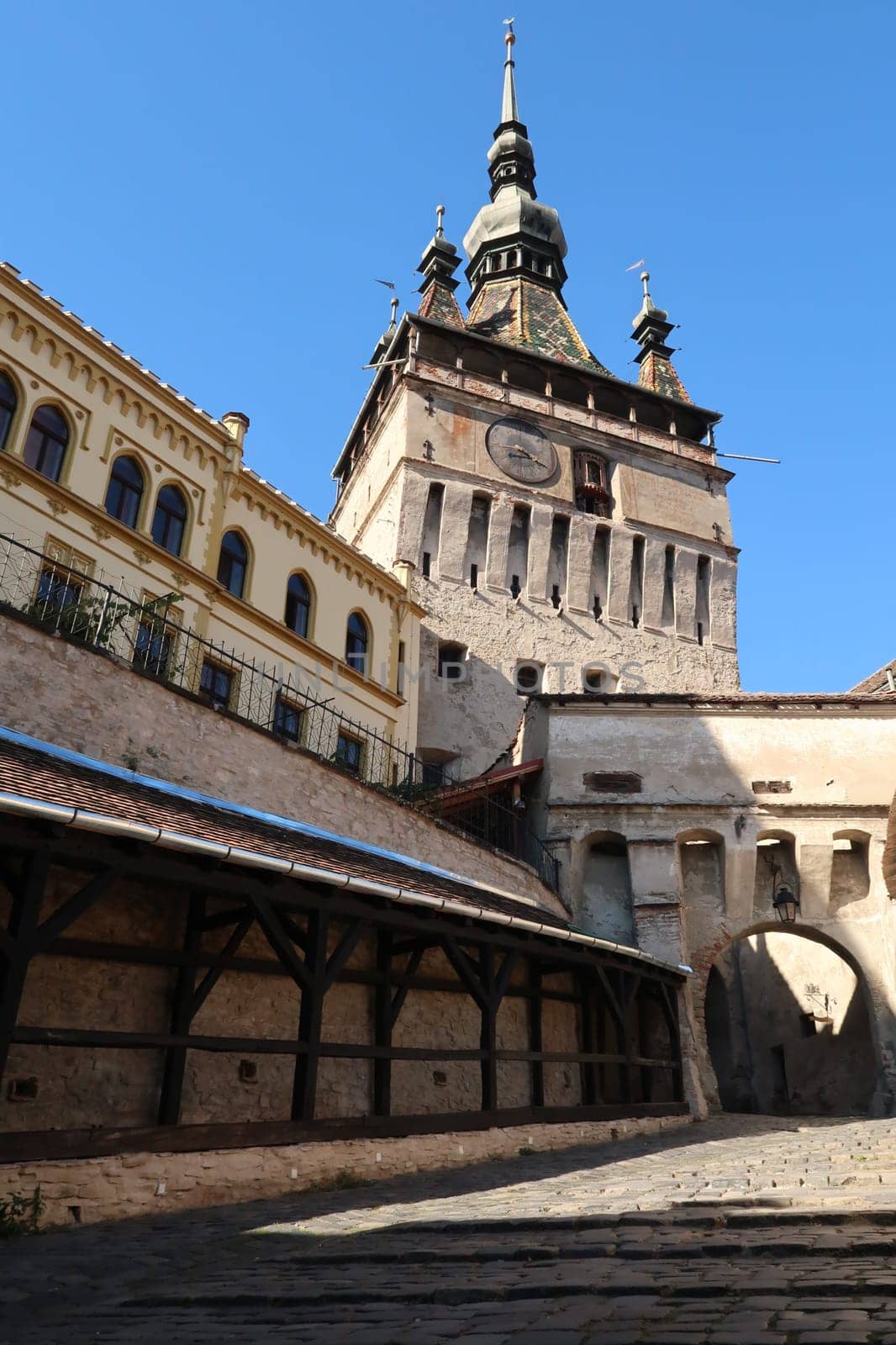 Sighisoaras Main Gate into the Citadel with its famous Clock Tower, Romania 2021