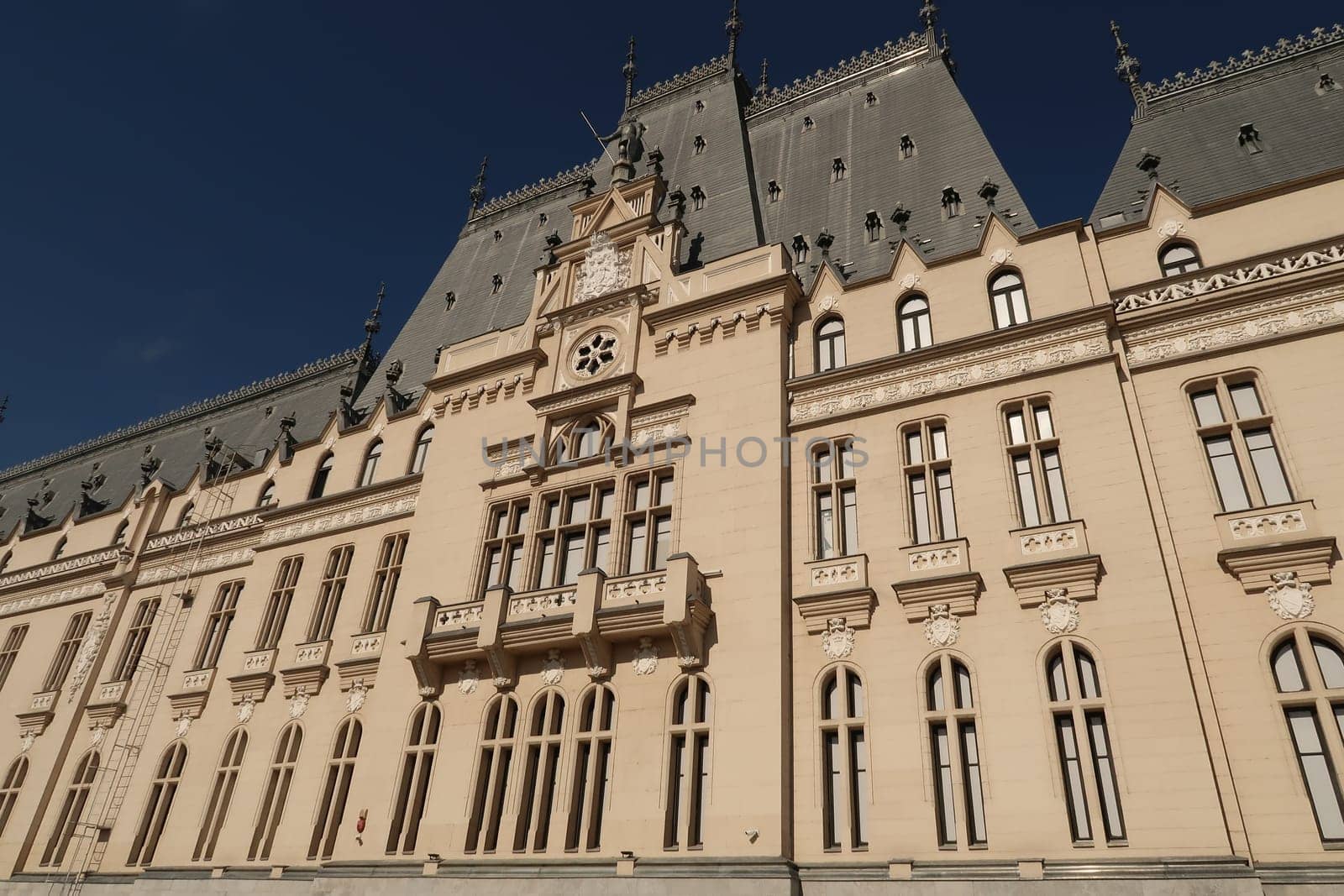 Impressive facade of Iasis famous Palace of Culture, Romania 2021