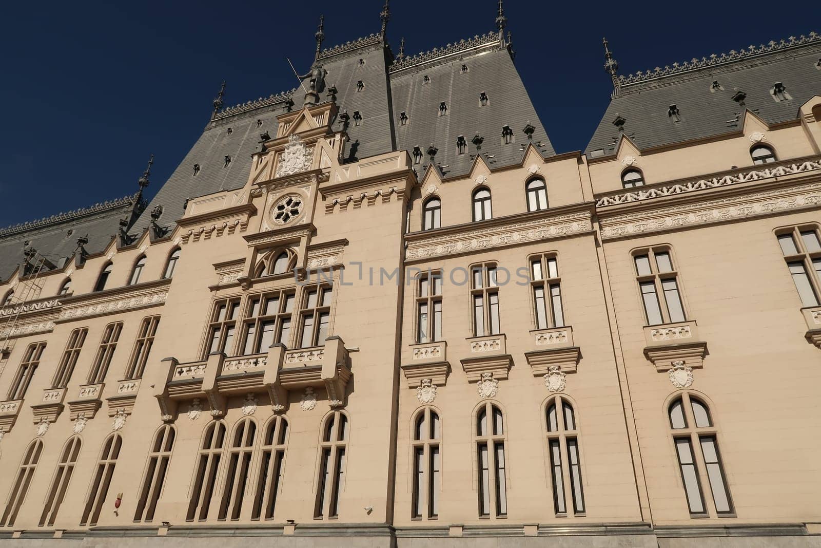Impressive iew onto Iasis famous Palace of Culture, Romania 2021