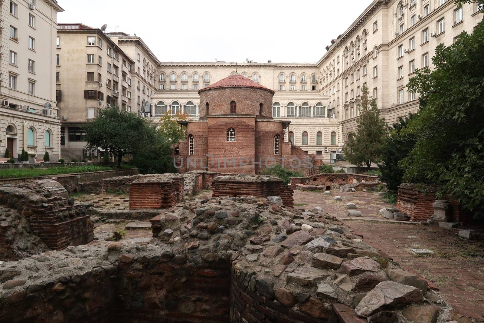 The Church of Saint George, famous red brick rotunda in Sofia, Bulgaria 2021