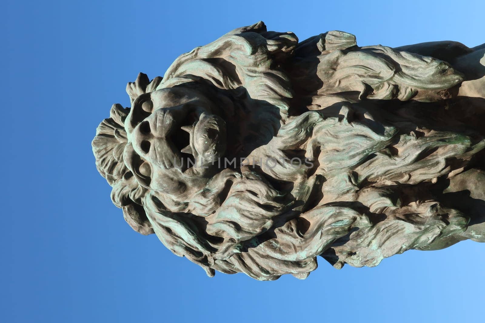 Close-up on one of the Lion Sculptures of Sofia's famous Lions' Bridge, Bulgaria 2021