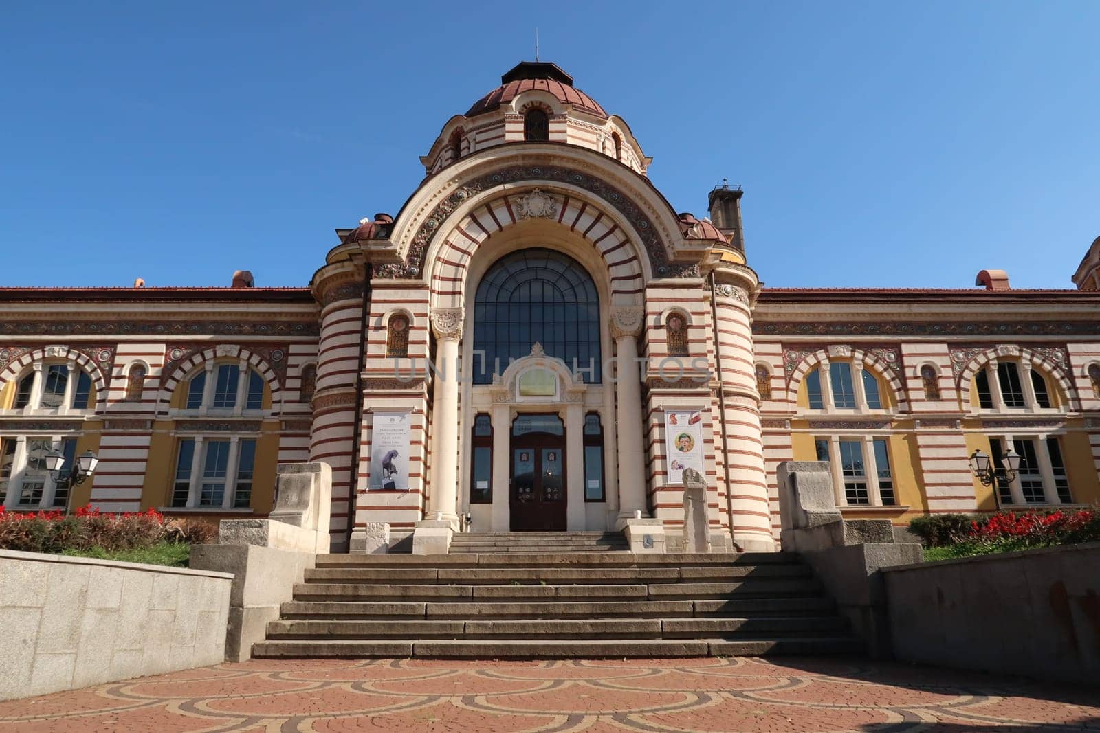 Entrance of the famous Central Mineral Baths in Sofia, Bulgaria 2021